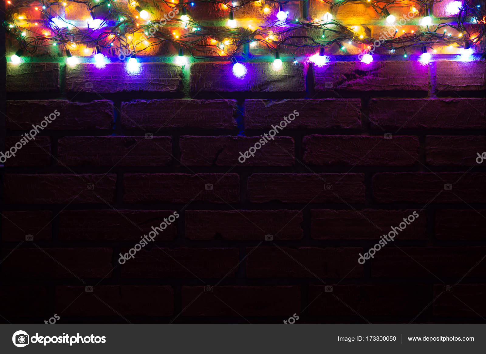 Wreath And Garlands Of Colored Light Bulbs Christmas