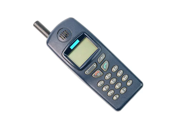 Старий чорний мобільний телефон ізольований на білому тлі — стокове фото