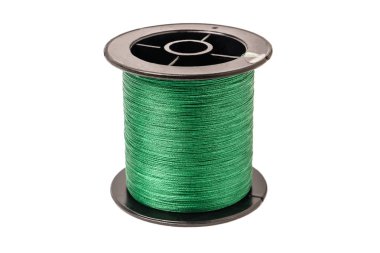 Spool of green cord isolated on white background. Spool of braid clipart