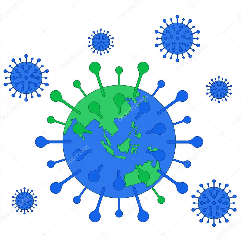 Coronavirus 2019-ncov outbreak of a new strain of influenza threatening the development of a pandemic. Vector illustration