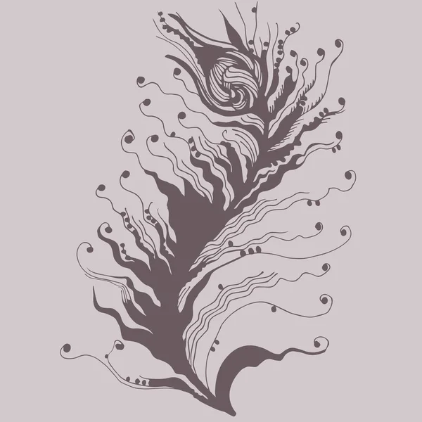 Silhouette de plume. Plume de paon. Plume dans les tons café. Élément de design. L'icône. Signal du drapeau. Plume orientale. Une plume d'oiseau magique . — Image vectorielle