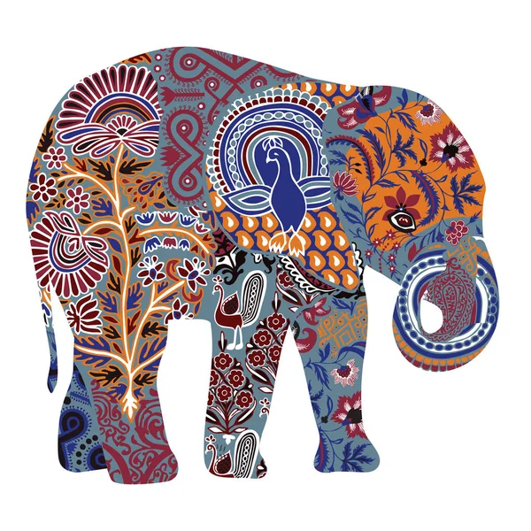 Elefante decorado sobre fondo blanco — Vector de stock