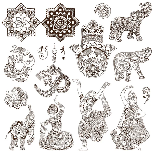 Set of elements in the mehendi style — Stock Vector