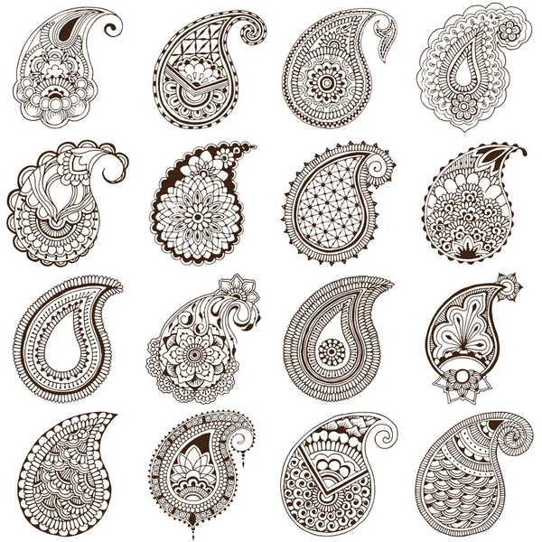 Set van paisley op witte achtergrond — Stockvector