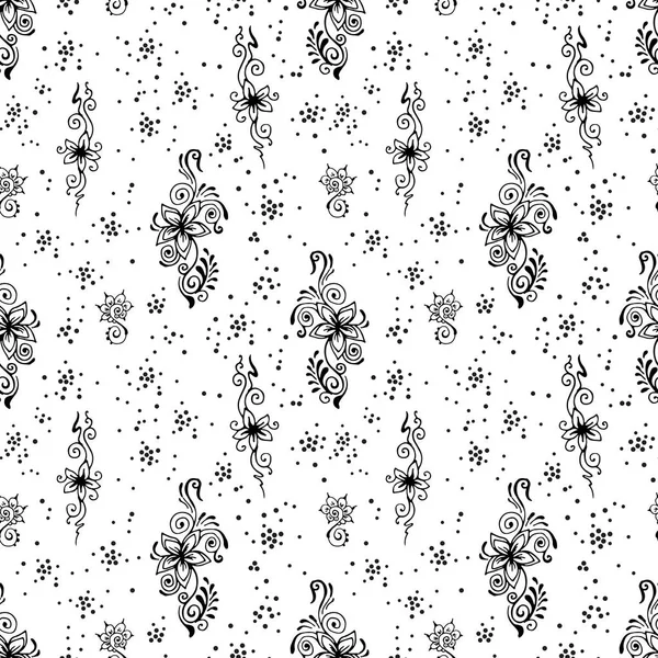 Zwart Wit Achtergrond Met Bloemenpatronen Polka Dots — Stockvector