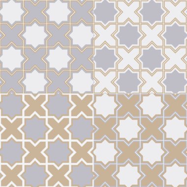 Basit bir geometrik desen oryantal tarzı. Dört değişik-in şık renklerde seamless modeli: Harbor sis, sıcak kum ve Hindistan cevizi sütü