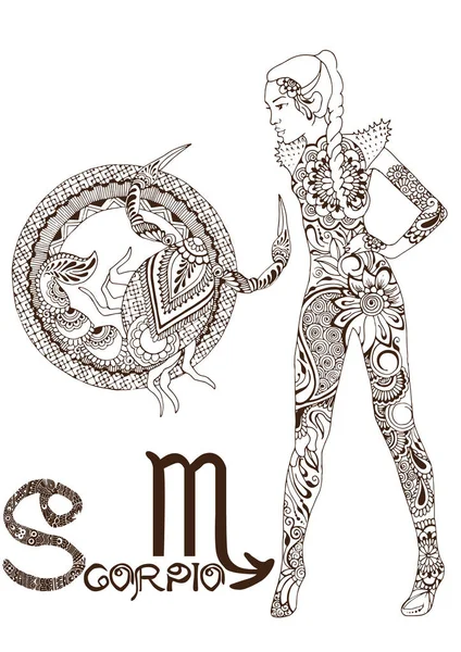 Scorpio Made Mehndi Style Знак Зодиака — стоковый вектор