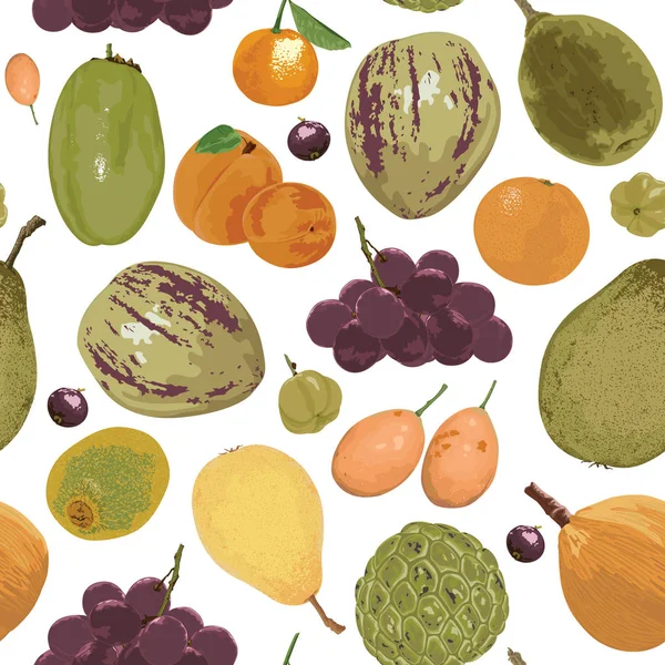 白い背景にさまざまな果物 シームレス パターン — ストックベクタ