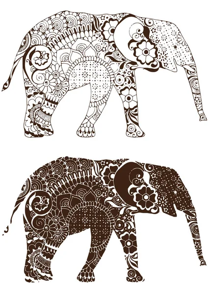 Silhouette Elephant Oriental Patterns — Stock Vector