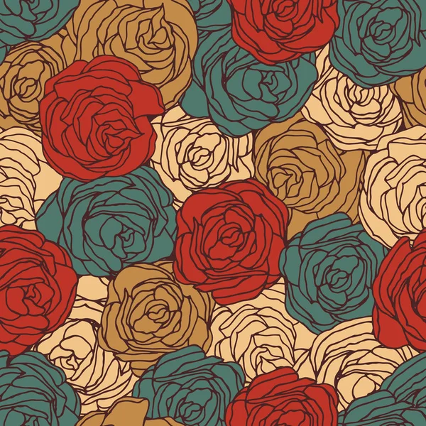 Rosas Estilo Retro Patrón Sin Costura — Vector de stock