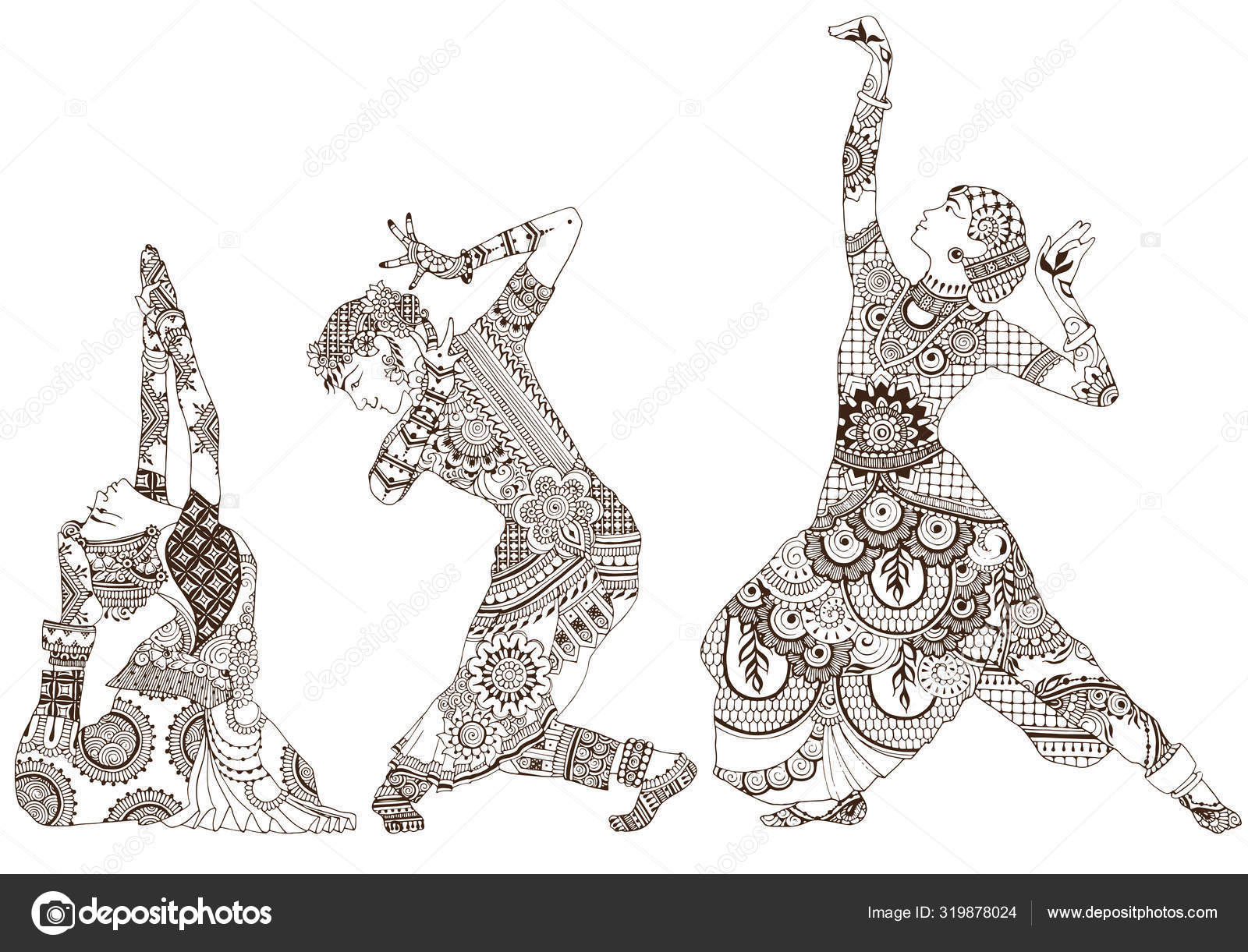 Indian Dancers White Background Three Girls Style Mehndi Stock Vector by  ©roman4 319878024, image size:1600x1221