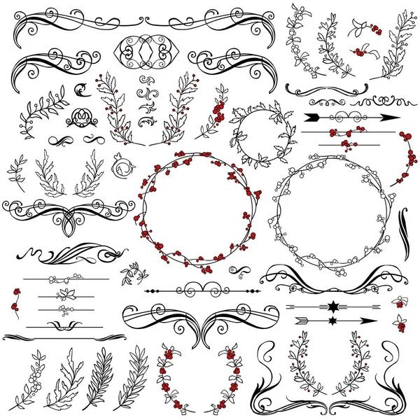 Beaucoup Motifs Pour Décoration Cadres Bordures Séparateurs Avec Gui Autres — Image vectorielle