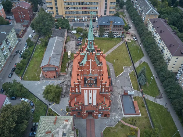 Luftfoto af kirken af den hellige familie i Kaliningrad - Stock-foto