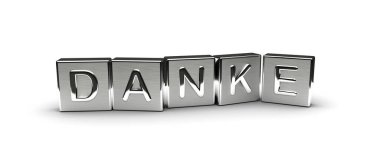 Metal Danke Metni (beyaz arkaplanda izole edilmiş))
