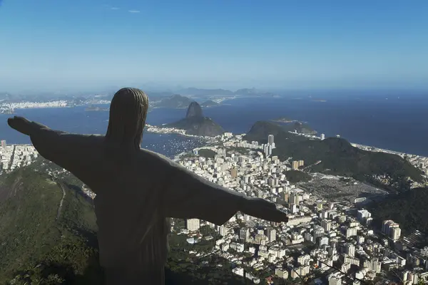 Statuę Chrystusa Zbawiciela Wybrzeża Rio Janeiro Brazylia — Zdjęcie stockowe