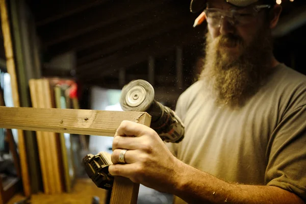 Artista Del Legno Che Lavora Laboratorio — Foto Stock