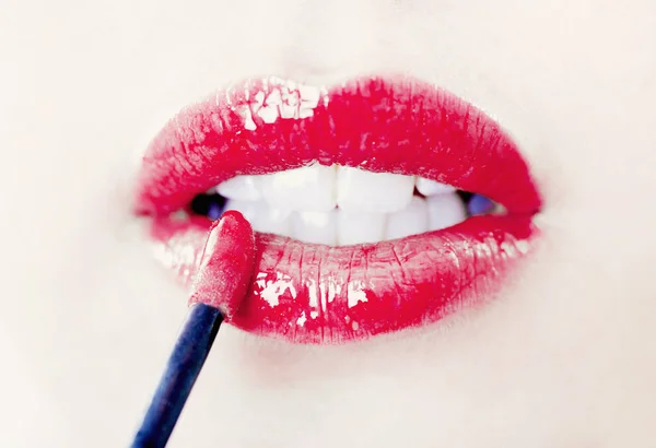 Close Partial View Female Lips Lip Gloss — Stock Photo, Image