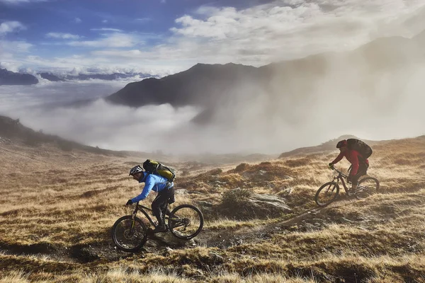 Mature Men Mountain Biking Valais Switzerland — Stock Photo, Image