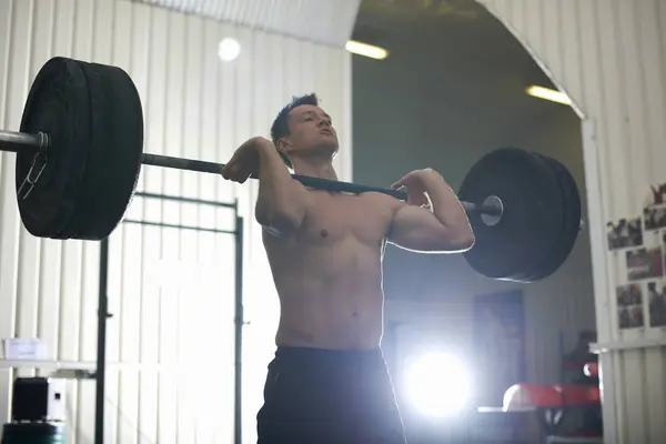 Mid Adult Man Lifting Barbell Gym — Stock Photo, Image