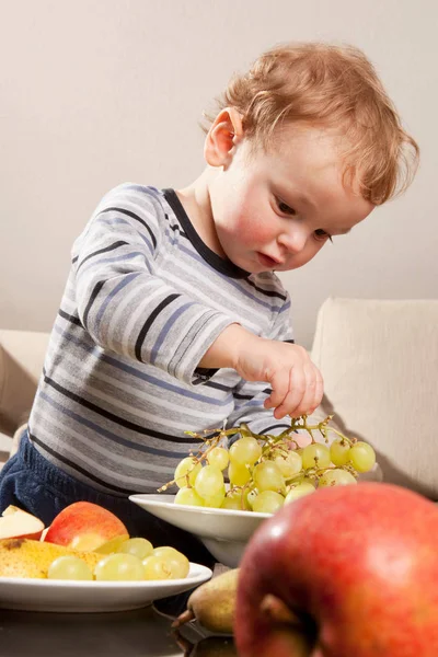 Kleiner Junge Isst Früchte — Stockfoto