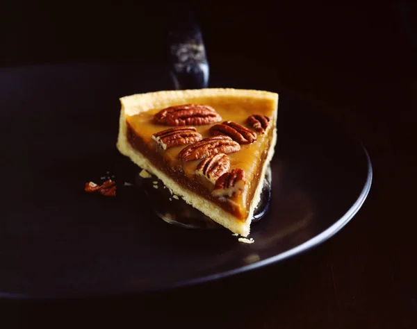 Slice Pecan Pie Plate Close Shot — Stock Photo, Image
