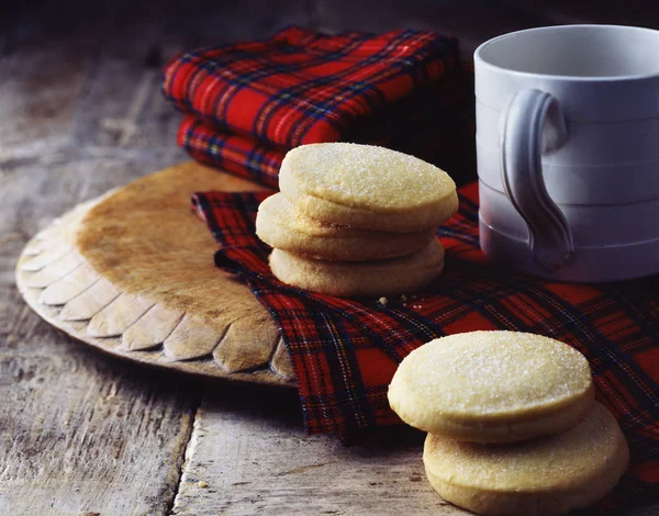 Biscuits Sablés Écossais Sur Une Serviette Tissu Tartan — Photo