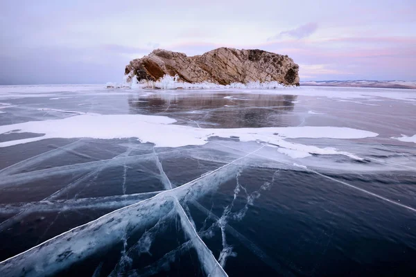 Вид Остров Борга Даган Замерзший Лед Озера Байкал Остров Ольхон — стоковое фото
