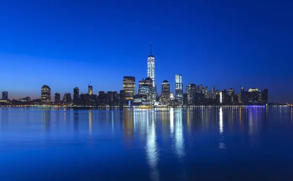 Manhattan Skyline Distrito Financiero One World Trade Centre Por Noche — Foto de Stock