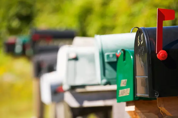 Mailboxes Standing Row Differential Focus — Stock Photo, Image