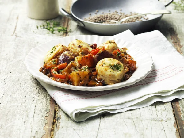 Portion Vegetable Cobbler Served Plate — Stock Photo, Image