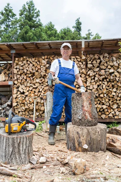 Een Man Die Brandhout Gaat Hakken — Stockfoto