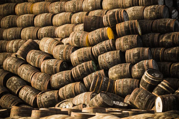 Pile Wooden Whisky Casks — Stock Photo, Image