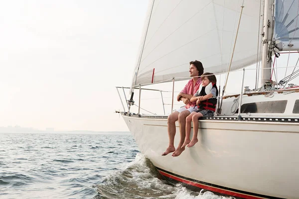 Father Son Sitting Yacht — Stock Photo, Image