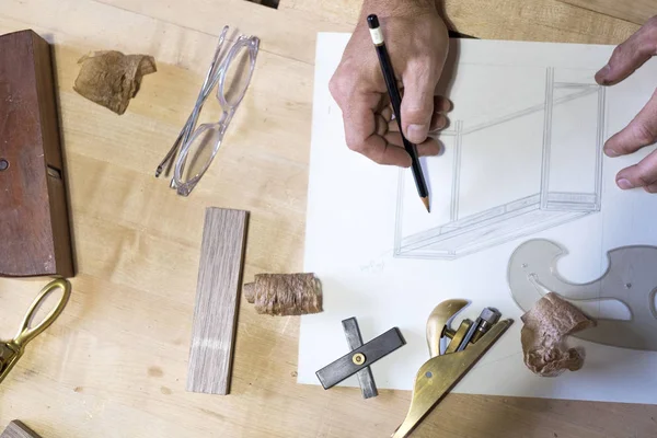 Timmerman Zijn Atelier Close Van Handtekening — Stockfoto