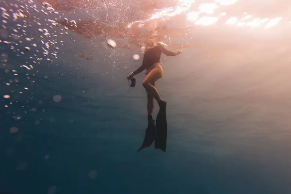 Woman Treading Water Surface Sea — Stock Photo, Image