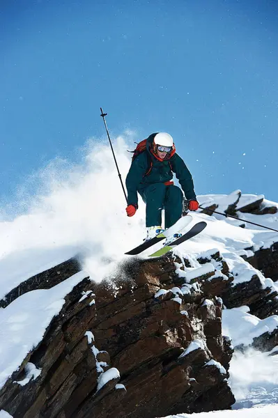 Man Skis Jumping Midair — Stock Photo, Image