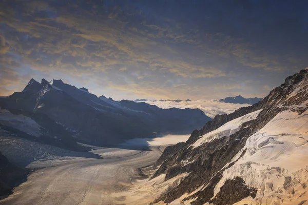 Lodowiec Aletsch Widok Góry Jungfrau Alpy Kanton Bern Szwajcaria — Zdjęcie stockowe