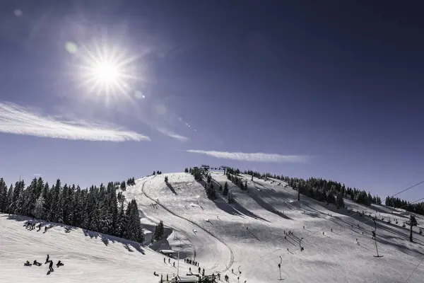 Luz Solar Sobre Pista Esqui Nevado Scheffau Tirol Áustria — Fotografia de Stock