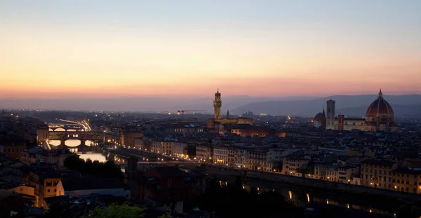 Luftaufnahme Der Wunderschönen Stadtlandschaft Bei Sonnenuntergang Florenz Toskana Italien — Stockfoto