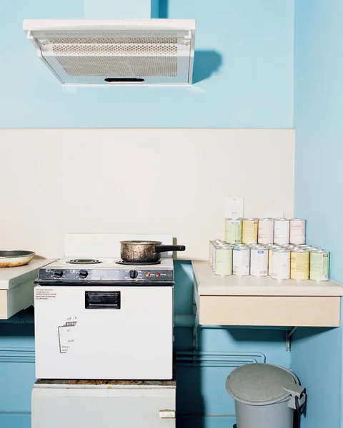 Sauce Pot Electric Stove Old Kitchen Interior — Stock Photo, Image