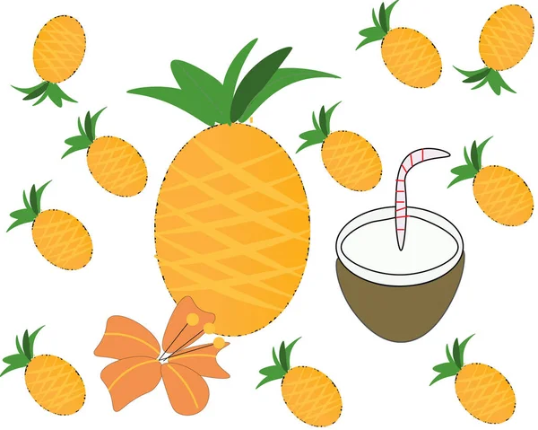 Motif Tropical Avec Noix Coco Fleur Hawaïenne Ananas Motifs Humeur — Image vectorielle