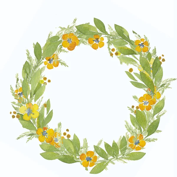 Wreath watercolor  flowers yellow — Stock Photo, Image