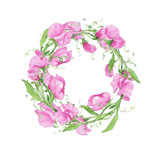 Blumenkranz Aquarell rosa — Stockfoto