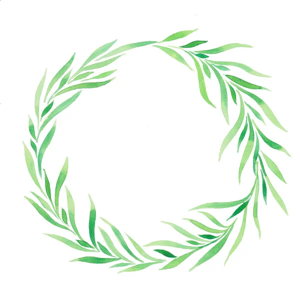 Акварель венок листья зеленые — стоковое фото