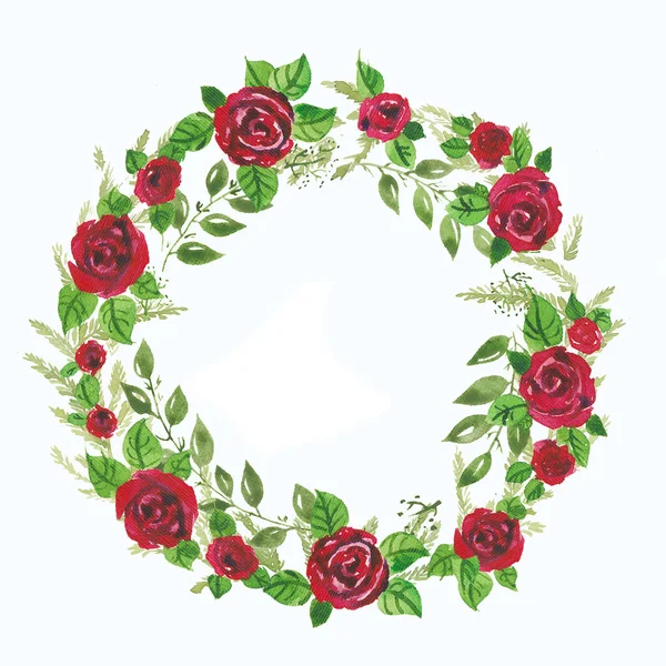 Акварельный венок из красных роз — стоковое фото