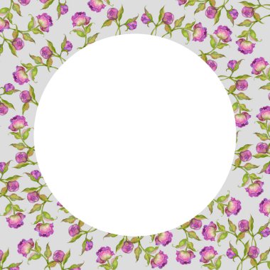 sulu boya resim, peonies yaprakları ve tomurcukları ile buket çelenk