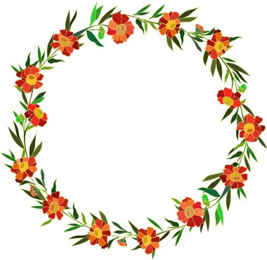 vektör çizim turuncu sarı çiçek çelenk, tebrik kartı, davet, arka plan