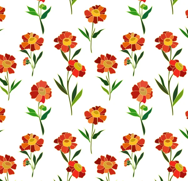 Vektor illustration sömlösa mönster av orange blommor och blad, kort, bakgrund, inbjudan, tyg, tapet — Stock vektor