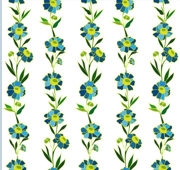Vektorové ilustrace bezešvé vzor modré květy a listy, karta, pozadí, pozvánka, hadřík, tapety — Stockový vektor