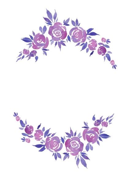 Acuarela ilustración flores, ramo pintado rosas púrpura, para tarjetas de felicitación, identidad corporativa, tarjetas de visita — Foto de Stock